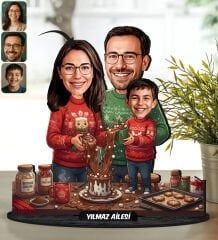 BK Gift Kişiye Özel Aile Yılbaşı Tasarımlı Karikatür Biblo -3, Yılbaşı Hediyesi, Yeni Yıl Hediyesi