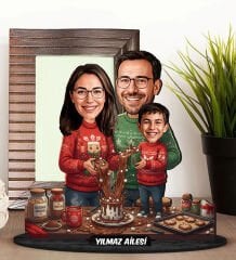 BK Gift Kişiye Özel Aile Yılbaşı Tasarımlı Karikatür Biblo -3, Yılbaşı Hediyesi, Yeni Yıl Hediyesi