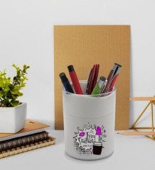 BK Gift Kişiye Özel Evin Süslüsü Tasarımlı Beyaz Akrilik Kalemlik - Model 3