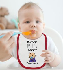 BK Kids Kişiye Özel Burada Patron Benim Tasarımlı Kırmızı Bebek Mama Önlüğü-1