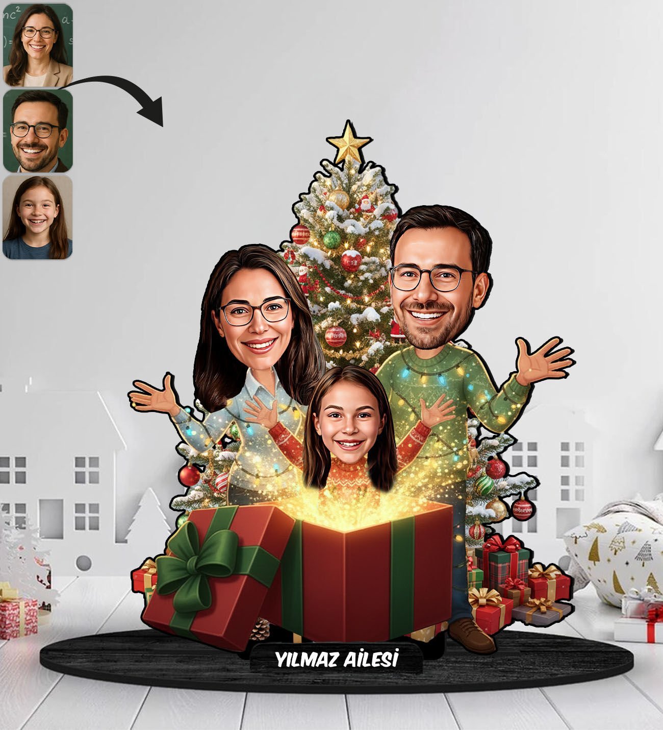 BK Gift Kişiye Özel Aile Yılbaşı Tasarımlı Karikatür Biblo -4, Yılbaşı Hediyesi, Yeni Yıl Hediyesi