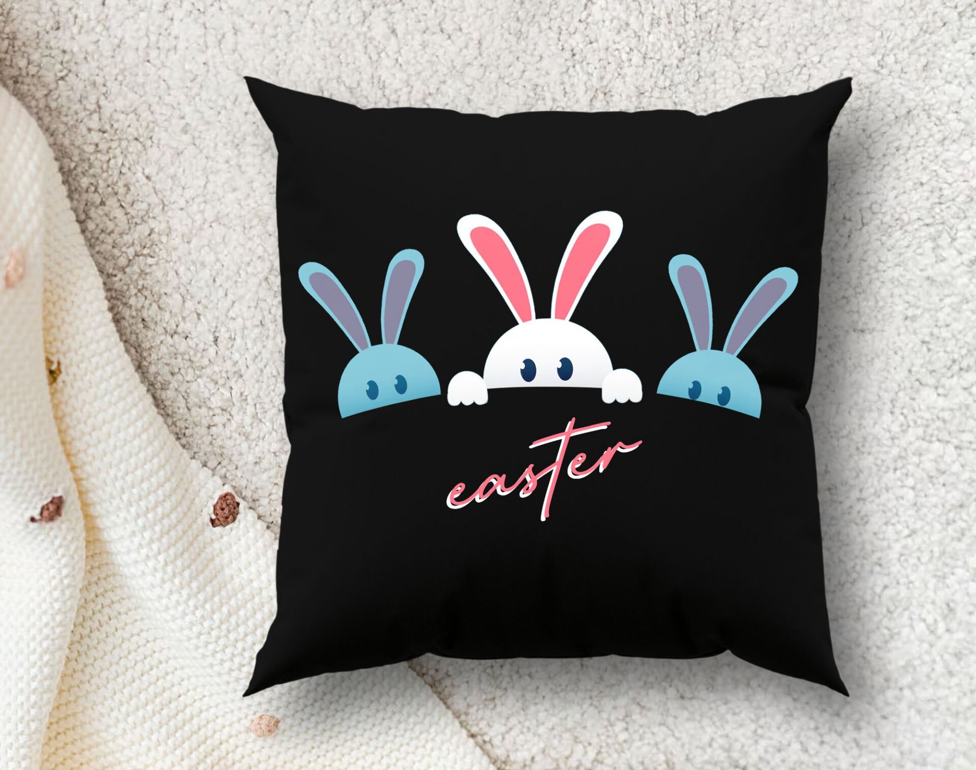 BK Gift Paskalya Tasarımlı Premium Kumaş Siyah Kırlent Yastık, Ev Hediyesi, Ev Dekorasyonu, Dekoratif Hediye-7