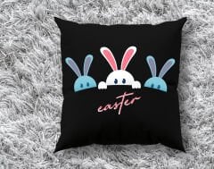 BK Gift Paskalya Tasarımlı Premium Kumaş Siyah Kırlent Yastık, Ev Hediyesi, Ev Dekorasyonu, Dekoratif Hediye-7