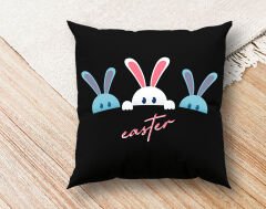 BK Gift Paskalya Tasarımlı Premium Kumaş Siyah Kırlent Yastık, Ev Hediyesi, Ev Dekorasyonu, Dekoratif Hediye-7