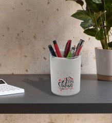BK Gift Kişiye Özel Evin Süslüsü Tasarımlı Beyaz Akrilik Kalemlik - Model 4