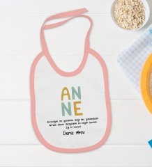 BK Kids Kişiye Özel Anne Tasarımlı Pembe Bebek Body Zıbın ve Mama Önlüğü Hediye Seti