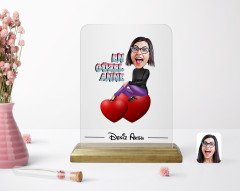 Kişiye Özel En Güzel Anne Karikatürlü Ahşap Standlı Çerçeve