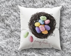 BK Gift Paskalya Tasarımlı Beyaz Kırlent Yastık, Ev Hediyesi, Ev Dekorasyonu, Dekoratif Hediye-1