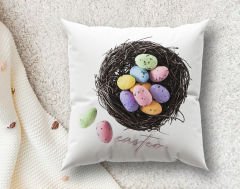 BK Gift Paskalya Tasarımlı Beyaz Kırlent Yastık, Ev Hediyesi, Ev Dekorasyonu, Dekoratif Hediye-1