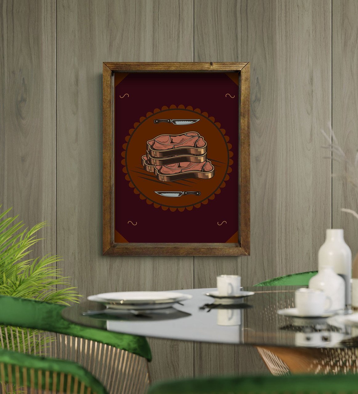 BK Gift Cafe & Bar & Restaurant Konseptli Doğal Masif Ahşap Çerçeveli Tablo-53