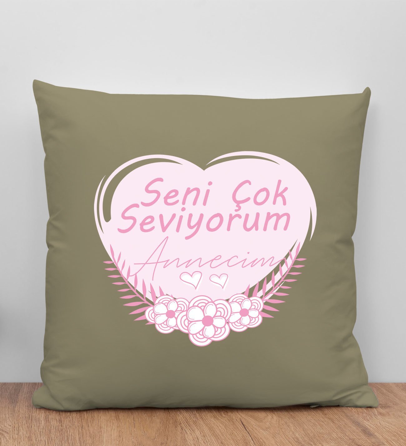 BK Gift Anneler Günü Tasarımlı Haki Kırlent Yastık, Anneye Hediye, Ev Dekorasyonu, Anneler Günü Hediyesi-1