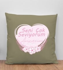 BK Gift Anneler Günü Tasarımlı Haki Kırlent Yastık, Anneye Hediye, Ev Dekorasyonu, Anneler Günü Hediyesi-1