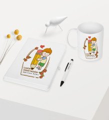 Kişiye Özel Canım Öğretmenim Temalı Beyaz Defter Kalem Kupa Seti - 1