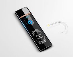 BK Gift Kişiye Özel Kırmızı Sigara Tabakası ve Elektronik Dokunmatik Alevsiz Şarjlı Çakmak Hediye Seti-2, Metal Sigara Tabakası, Elektronik Çakmak