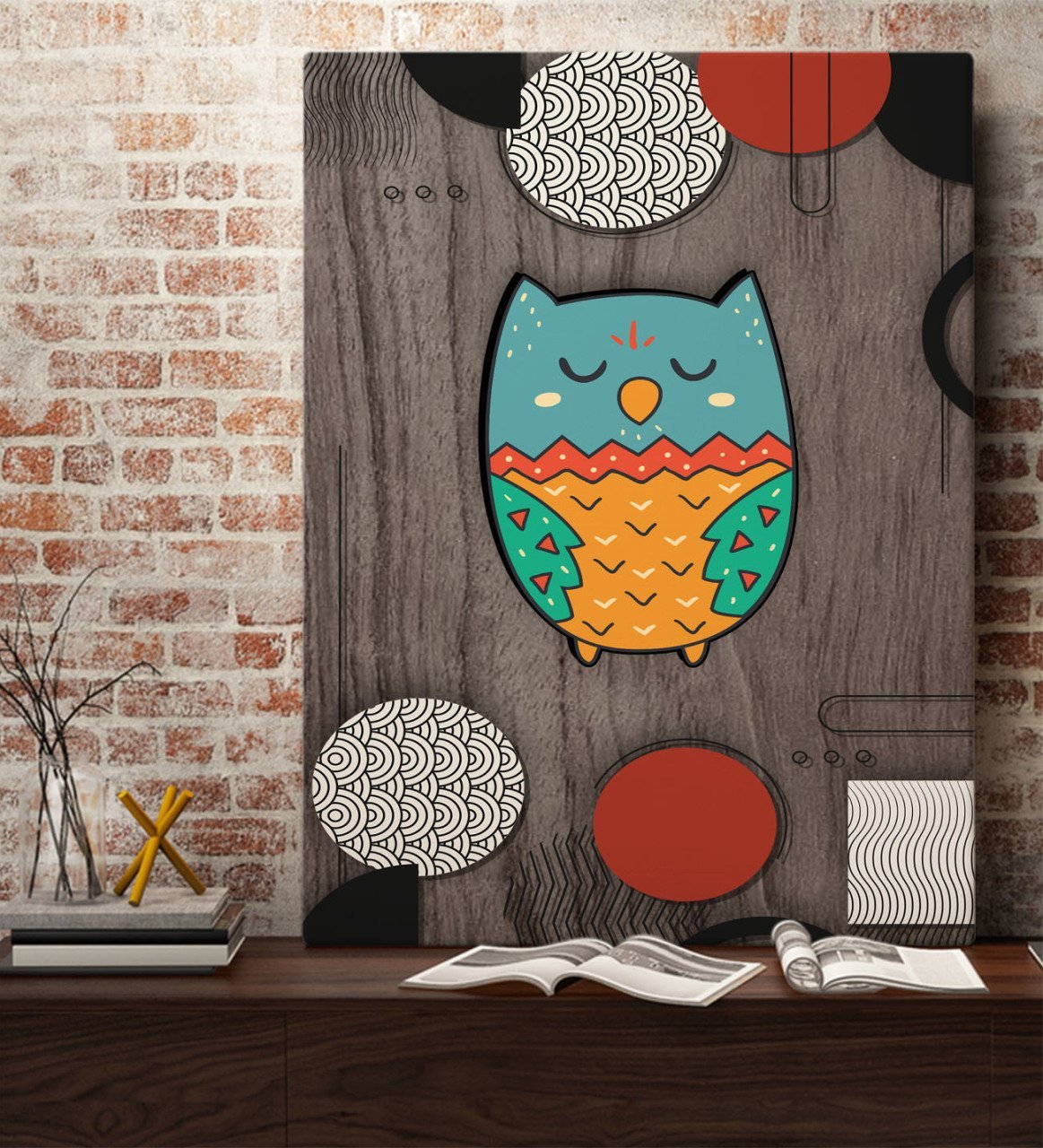 BK Home Baykuş Tasarımlı Kanvas Tablo 70x100cm-5