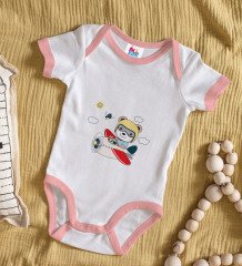 BK Kids Sevimli Pilot Tasarımlı Pembe Bebek Body Zıbın-1