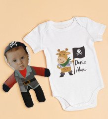 BK Kids Kişiye Özel Fotoğraflı Bebek Yastık ve Bebek Body Zıbın Hediye Seti - Model 33