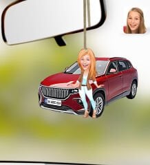 BK Gift Kişiye Özel Kadın Togg Karikatürlü Ahşap Plakalı Araba Dikiz Ayna Süsü-1 , Arkadaşa Hediye, Sevgiliye Hediye, Araba Hediyesi