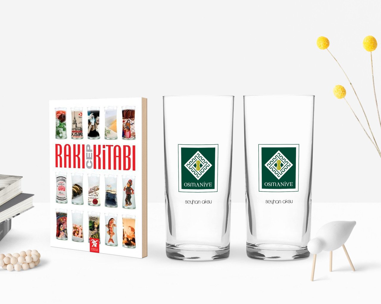 Kişiye Özel Renkli Baskılı Osmaniye Tasarımlı Turistik İkili Rakı Bardağı ve Rakı Cep Kitabı Hediye Seti-1
