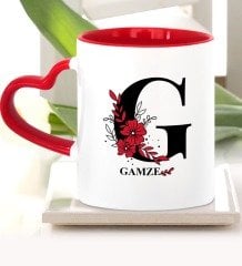 Kişiye Özel G Harfi Kırmızı Kalpli Kupa Bardak (Model 1)