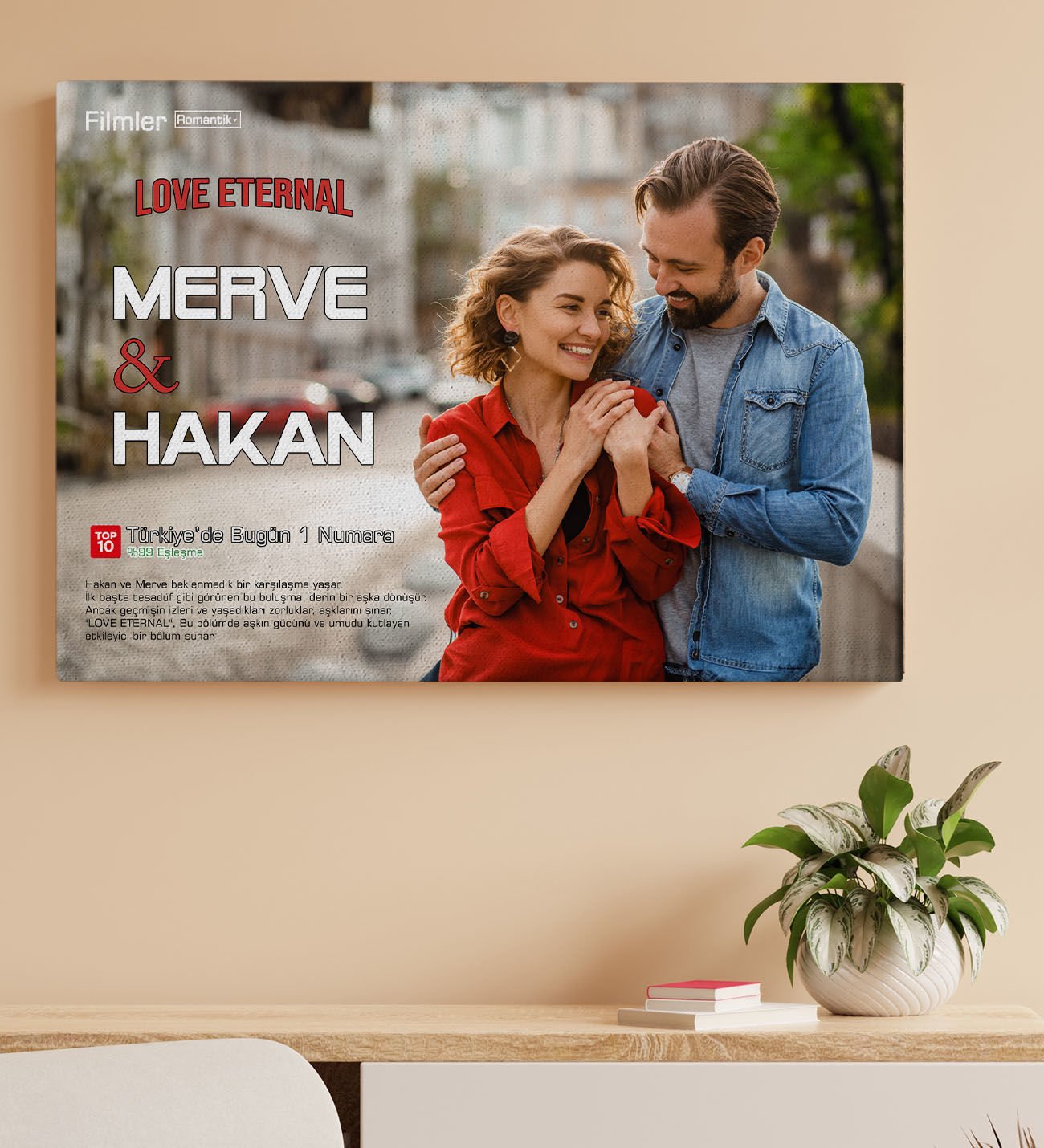 BK Gift Sevgililere Özel Romantik Film Afişi Tasarımlı Kanvas Tablo-3(Sadece Yatay Fotoğraflar İçin), Sevgiliye Hediye, Yıl Dönümü Hediyesi (50x70cm)