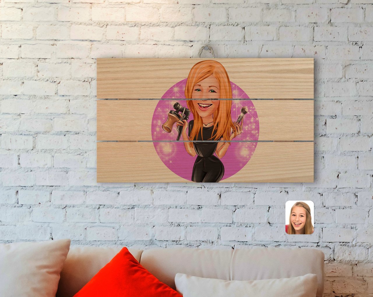 Kişiye Özel Kadın Güzellik Uzmanı Karikatürlü Otantik Ahşap Palet Tablo-1