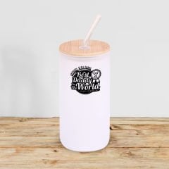 BK Gift İsimli Dad Tasarımlı Beyaz Renk Pipetli Buzlu Cam Bardak 600ml - 3, Babaya Hediye, Doğum Günü Hediyesi