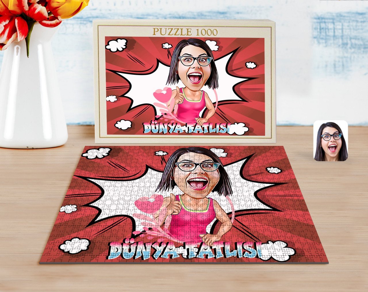 Kişiye Özel Dünya Tatlısı Karikatürlü 1000 Parça Profesyonel Puzzle-1