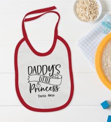 BK Kids Kişiye Özel Daddy's Little Princess Tasarımlı Kırmızı Bebek Mama Önlüğü-1