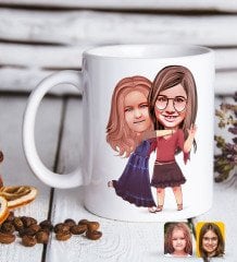 Kişiye Özel Kız Kardeşler Karikatürlü Beyaz Kupa Bardak-6