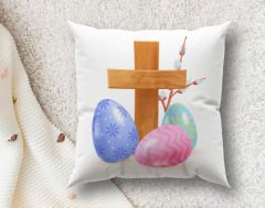 BK Gift Paskalya Tasarımlı Beyaz Kırlent Yastık, Ev Hediyesi, Ev Dekorasyonu, Dekoratif Hediye-4