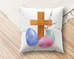 BK Gift Paskalya Tasarımlı Beyaz Kırlent Yastık, Ev Hediyesi, Ev Dekorasyonu, Dekoratif Hediye-4