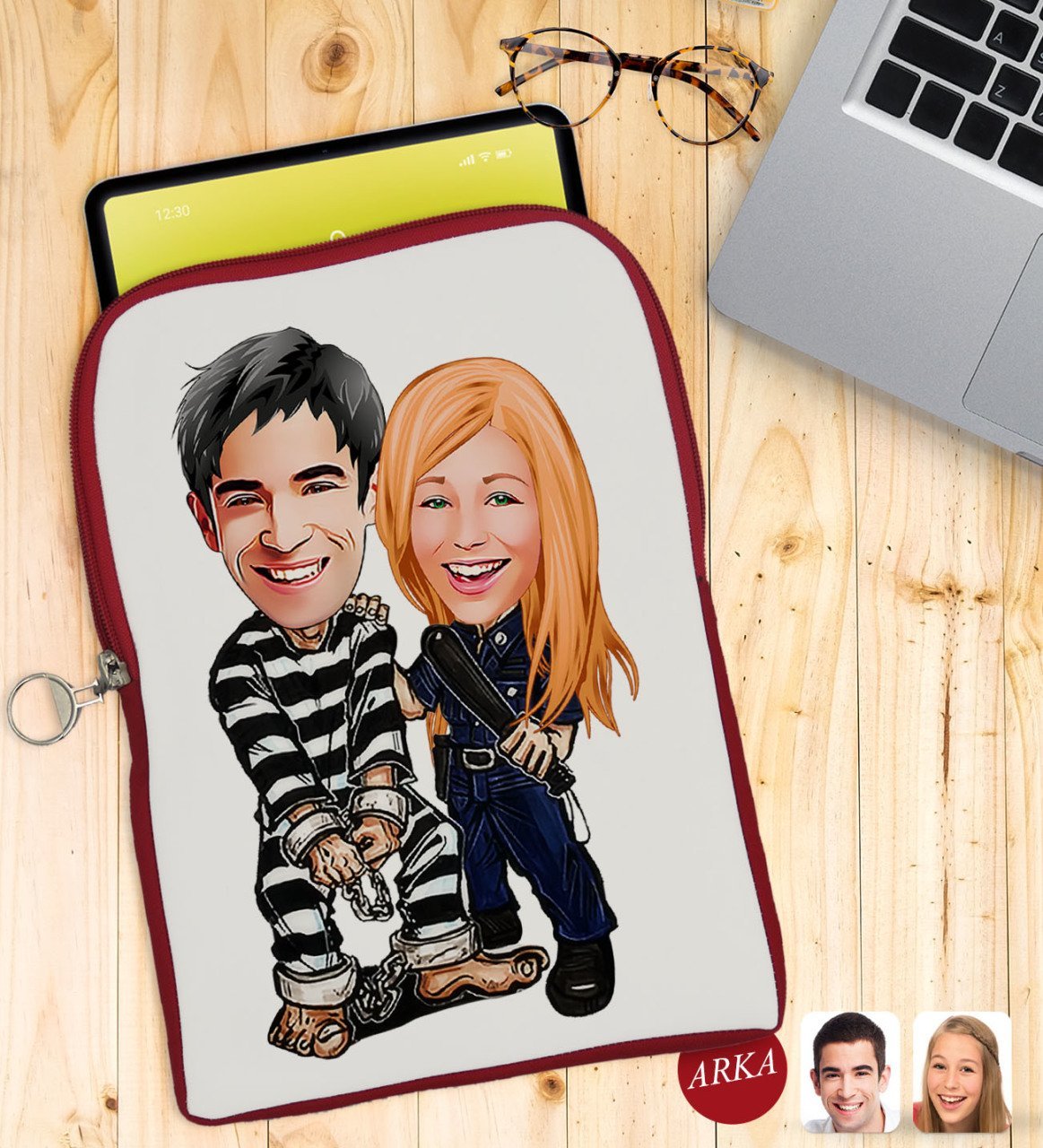 Kişiye Özel Sevgililer Karikatürlü Taşınabilir Koruyucu Tablet Kılıfı & Organizer Çanta - Kırmızı-7