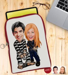 Kişiye Özel Sevgililer Karikatürlü Taşınabilir Koruyucu Tablet Kılıfı & Organizer Çanta - Kırmızı-7