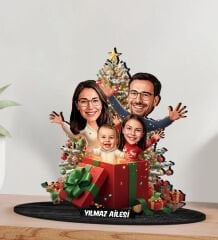 BK Gift Kişiye Özel Aile Yılbaşı Tasarımlı Karikatür Biblo -9, Yılbaşı Hediyesi, Yeni Yıl Hediyesi