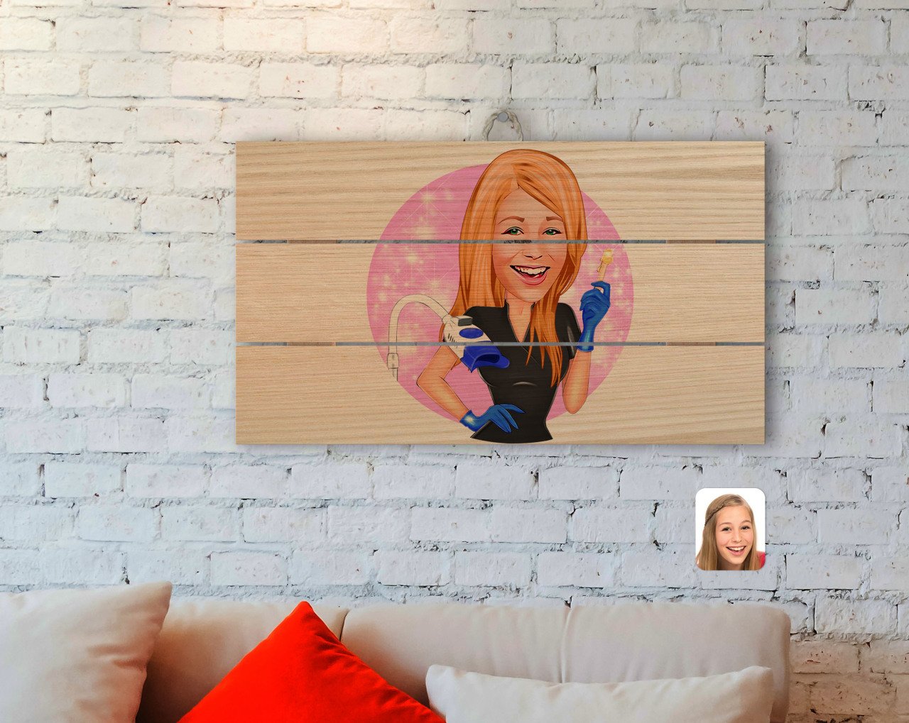 Kişiye Özel Kadın Güzellik Uzmanı Karikatürlü Otantik Ahşap Palet Tablo-2