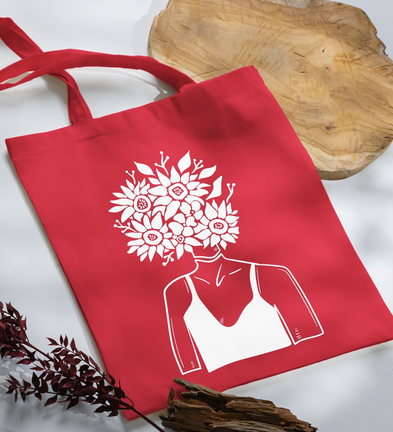 BK Gift Modern Art Tasarımlı-4 Kırmızı Kumaş Bez Çanta, Baskılı Omuz Çantası, Alışveriş Çantası, Arkadaşa Hediye