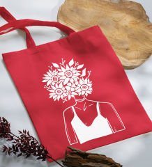 BK Gift Modern Art Tasarımlı-4 Kırmızı Kumaş Bez Çanta, Baskılı Omuz Çantası, Alışveriş Çantası, Arkadaşa Hediye