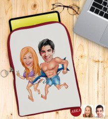 Kişiye Özel Sevgililer Karikatürlü Taşınabilir Koruyucu Tablet Kılıfı & Organizer Çanta - Kırmızı-8