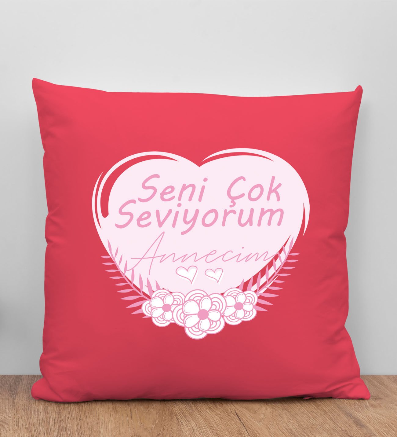 BK Gift Anneler Günü Tasarımlı Kırmızı Kırlent Yastık, Anneye Hediye, Ev Dekorasyonu, Anneler Günü Hediyesi-1