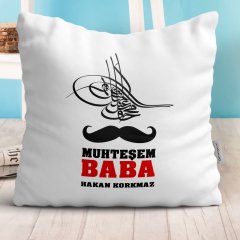 Kişiye Özel Dekoratif Beyaz Yastık (Babalar Günü Temalı) 18