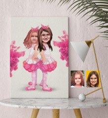 Kişiye Özel Kız Kardeşler Karikatürlü Kanvas Tablo 30x50cm-3