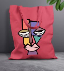 BK Gift Modern Art Tasarımlı Kırmızı Kumaş Bez Çanta, Baskılı Omuz Çantası, Alışveriş Çantası, Arkadaşa Hediye-5