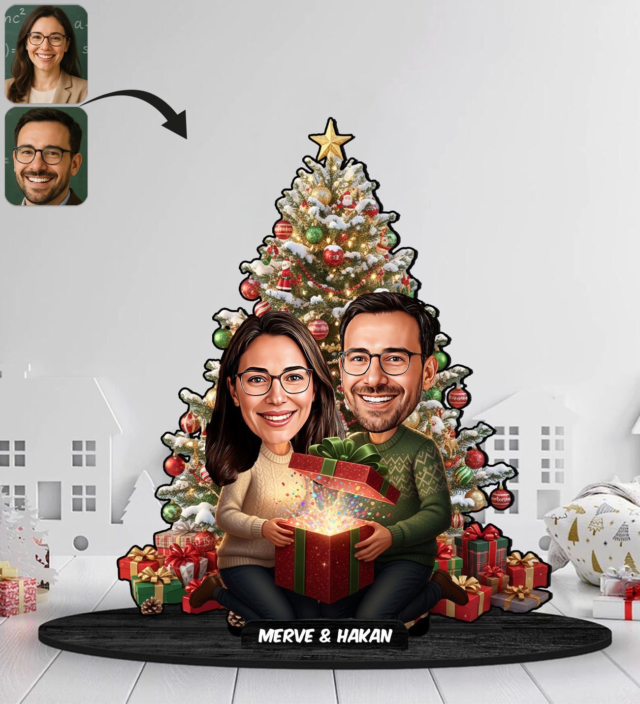 BK Gift Kişiye Özel Sevgili Yılbaşı Tasarımlı Karikatür Biblo -1, Yılbaşı Hediyesi, Yeni Yıl Hediyesi