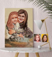 Kişiye Özel Kız Kardeşler Karikatürlü Kanvas Tablo 30x50cm-4