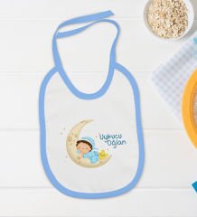 BK Kids Uykucu Oğlan Tasarımlı Mavi Bebek Body Zıbın ve Mama Önlüğü Hediye Seti-1