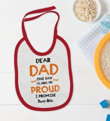 BK Kids Kişiye Özel Dear Dad Tasarımlı Kırmızı Bebek Mama Önlüğü-1