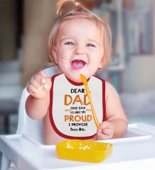 BK Kids Kişiye Özel Dear Dad Tasarımlı Kırmızı Bebek Mama Önlüğü-1
