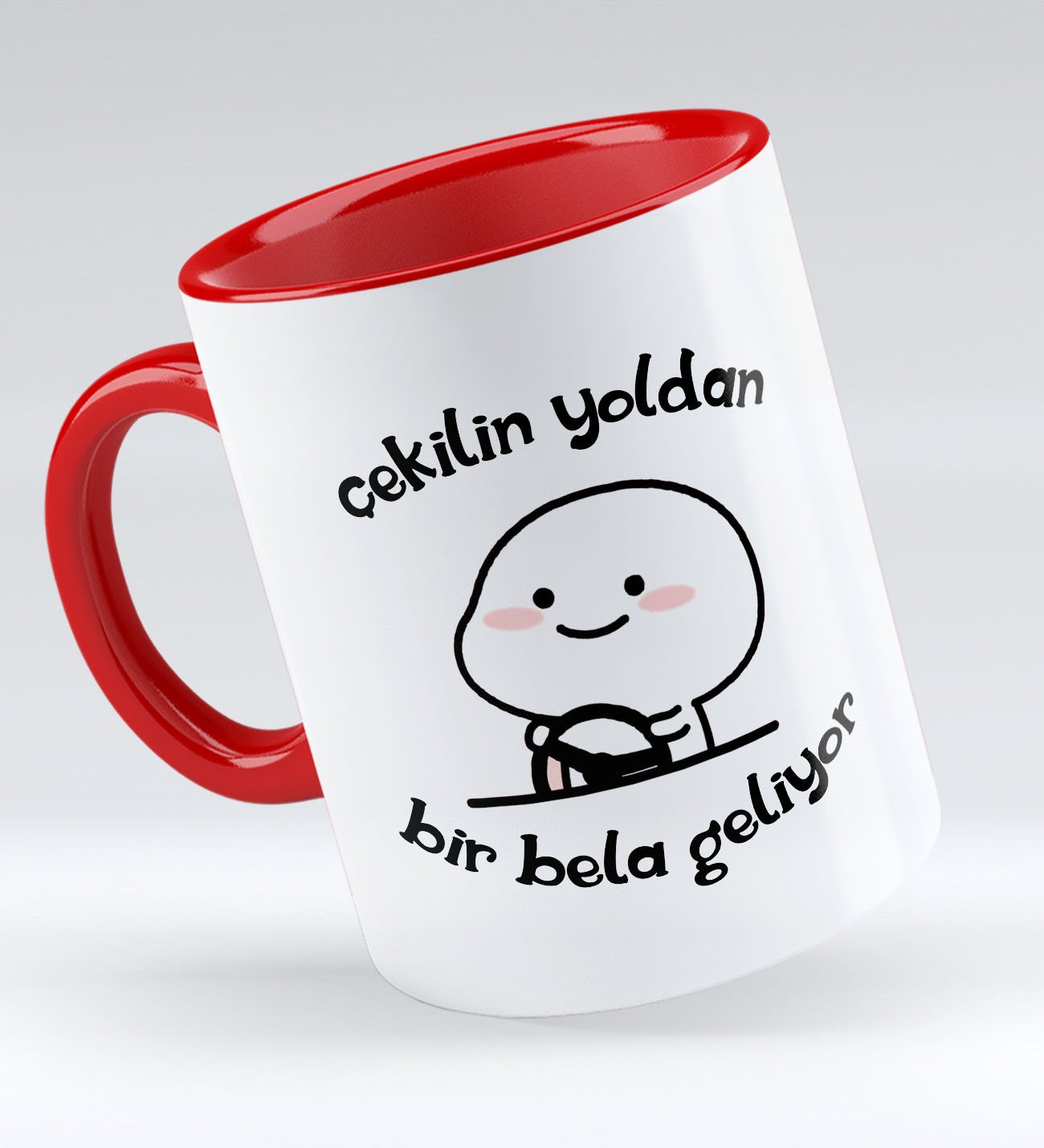 Bk Gift Bir Bela Geliyor Tasarımlı Kırmızı Kupa Bardak - Model 1