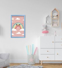 BK Home Gökkuşağı Tasarımlı Dekoratif Mavi Ahşap Çerçeveli Çocuk Odası Tablo-2